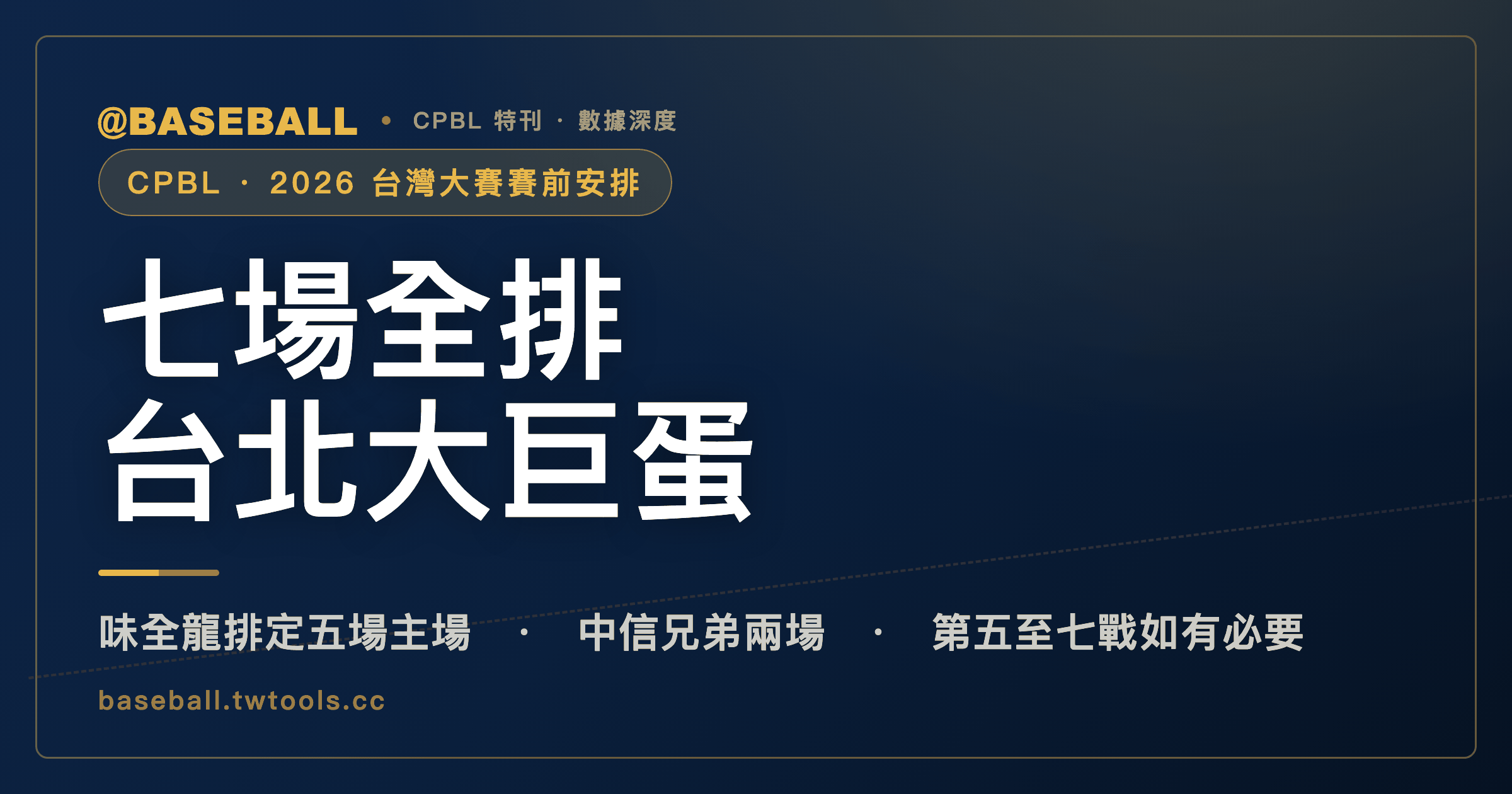 台灣大賽 7 場全排在台北大巨蛋:味全龍 5 場主場、中信兄弟 2 場,換主客不換球場|封面