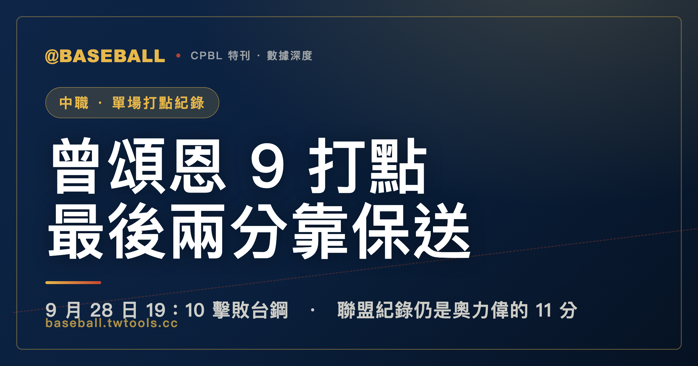曾頌恩單場 9 打點刷新本土紀錄，追平和打破紀錄的兩分都是保送擠回的｜封面