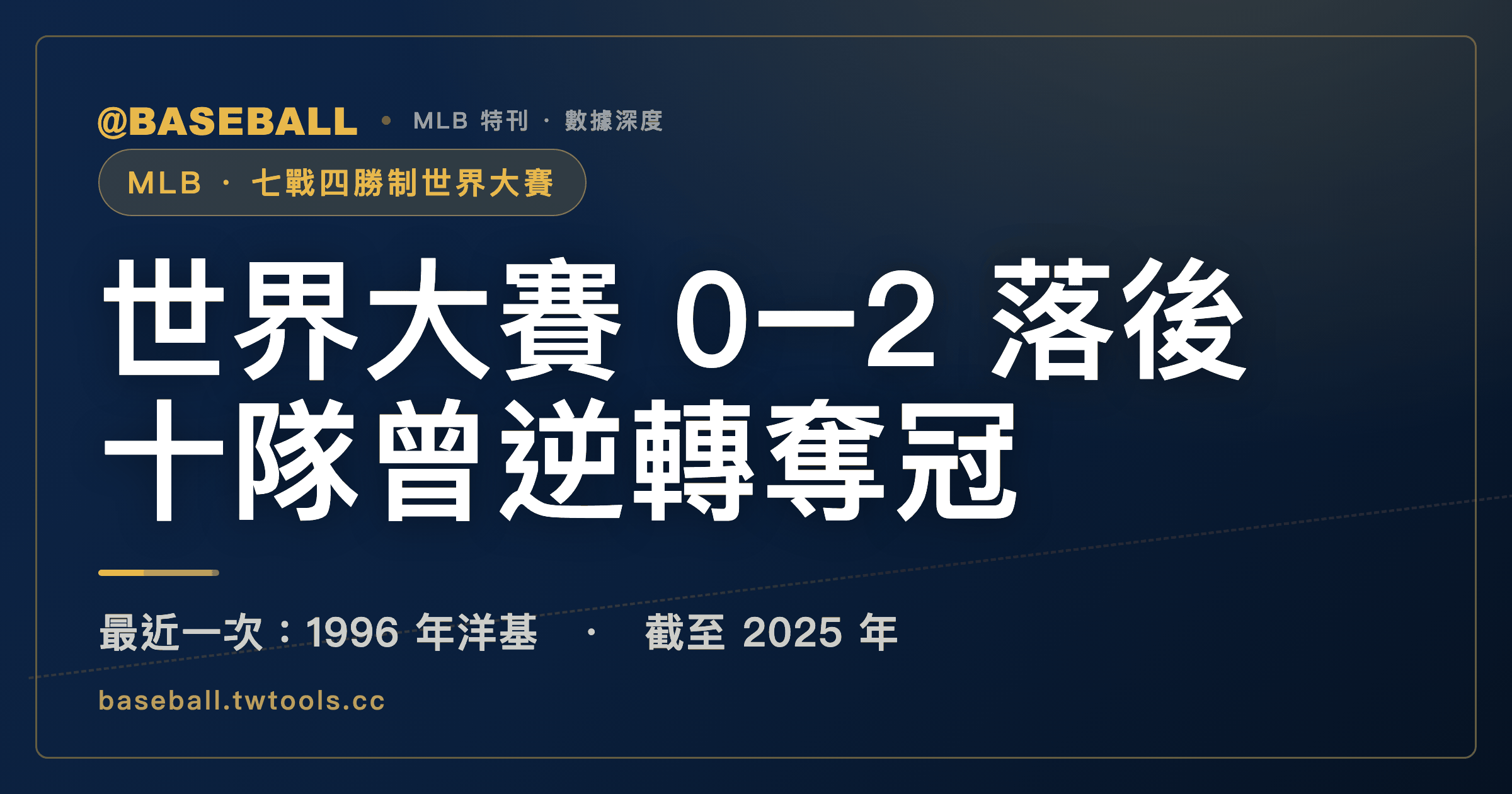 世界大賽0–2落後能翻盤嗎？最近一次是1996年洋基｜封面